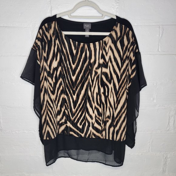 Chico's Tops - Travelers By Chico's Women's Size 2 Shirt Top Black Brown Poncho Fit